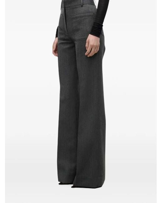 Victoria Beckham Black Alina Ash Melange Herringbone Mouliné Wool Wide-Leg Trousers With Patch Pockets