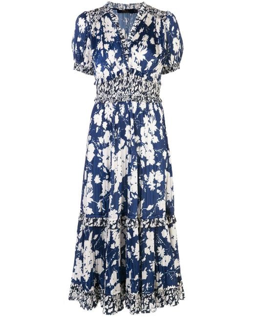 Ralph Lauren Blue Pleated Floral-print Dress