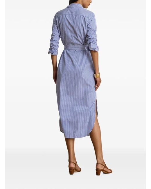 Ralph Lauren Blue Striped Belted Midi Shirt Dress