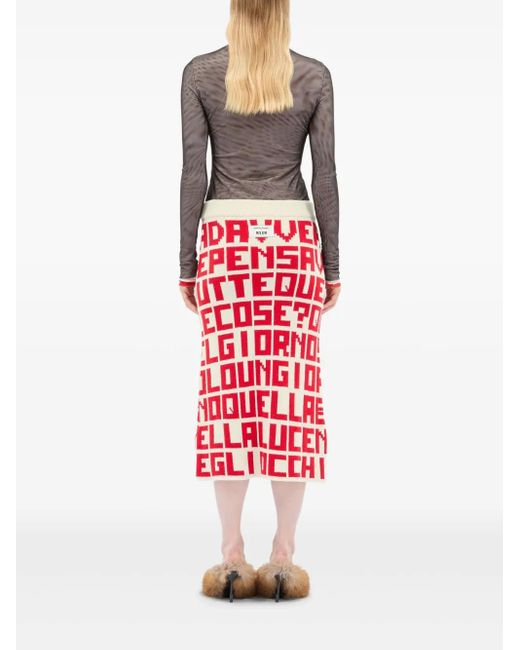 MSGM Red X Caterina Frongia Jacquard-Knit Midi Skirt