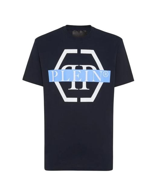Philipp Plein Blue Pp Tape-Print Round-Neck T-Shirt for men