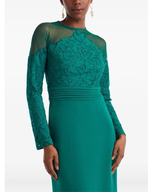 Tadashi Shoji Green Floral-Detail Long-Sleeve Maxi Dress