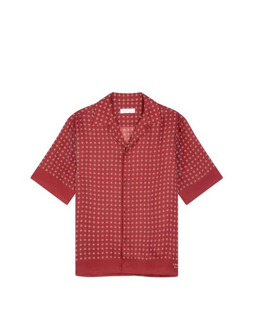 Fursac Red Geometric-Pattern Short-Sleeve Shirt for men