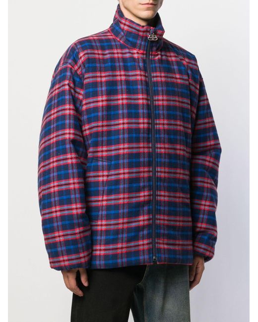 Balenciaga Blue  Red Check Flannel Quilted Zipup Jacket  ModeSens