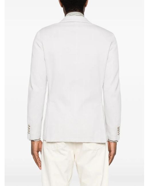 Eleventy White Double-Breasted Pinstripe Jacket for men