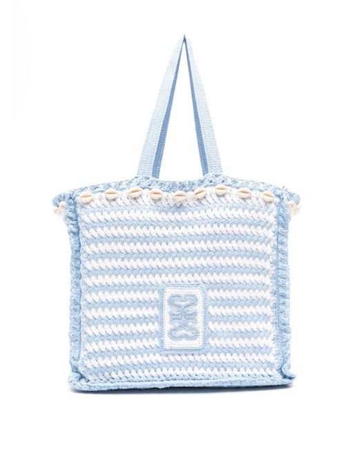Sandro Blue Shell-detail crochet tote bag