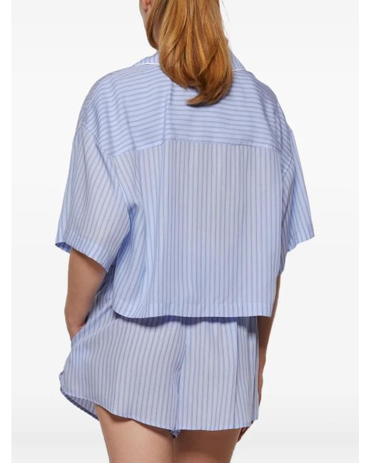 T By Alexander Wang Blue Striped Short-Sleeve Shirt
