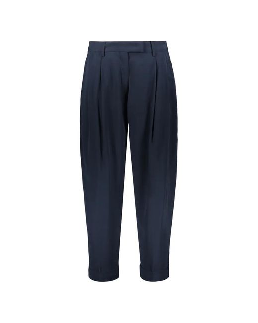 Moorer Blue Pleated Turn-Up Trousers