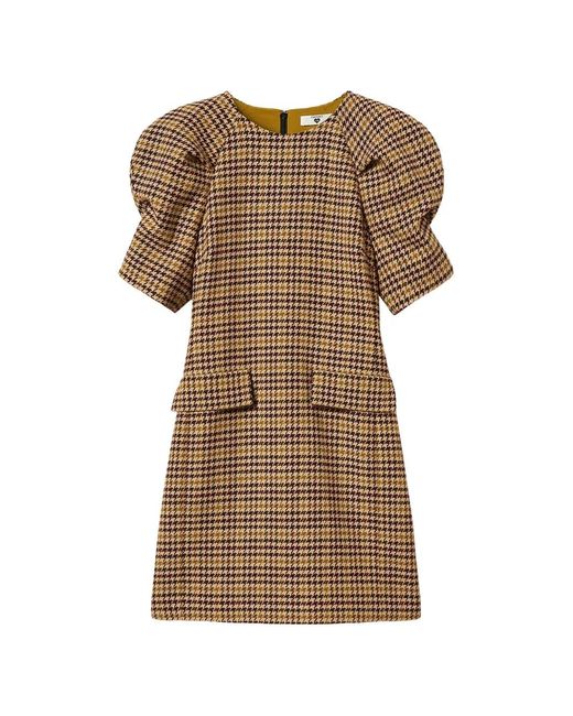 Twinset Brown Short Houndstooth Jacquard Dress