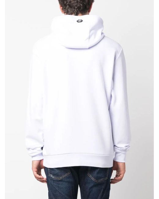 Philipp Plein White Gothic Plein Logo-Flocked Cotton Hoodie for men