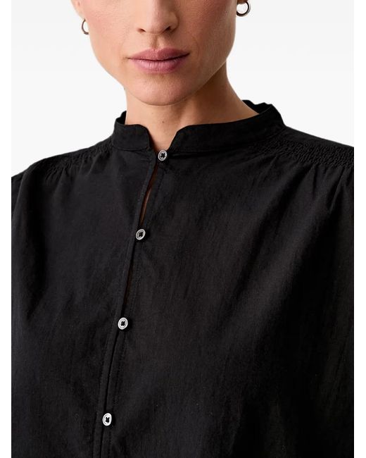 Marc O' Polo Black Smocked-Detail Button-Up Blouse