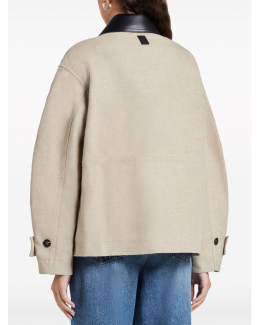Ferragamo Natural Contrasting-collar Linen Jacket