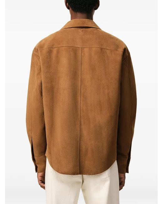 AMI Brown Goat Suede Buttoned Overshirt