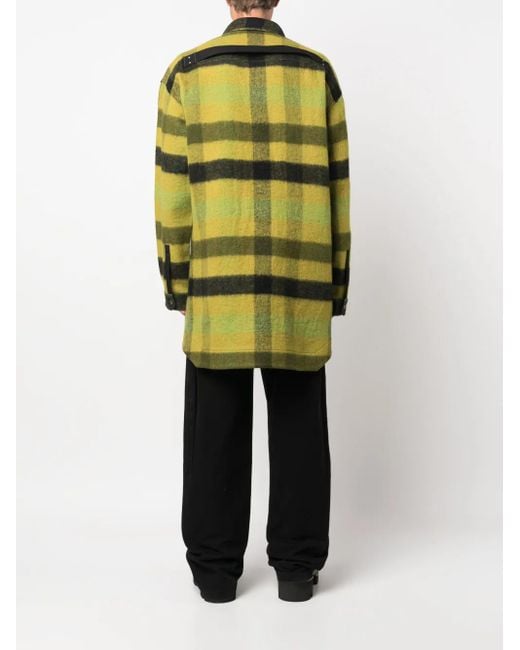 Rick Owens Green Plaid-Check Wool Coat for men