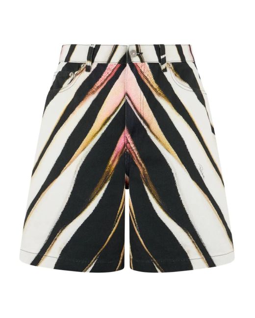 Roberto Cavalli Black Zebra-Print Denim Shorts for men