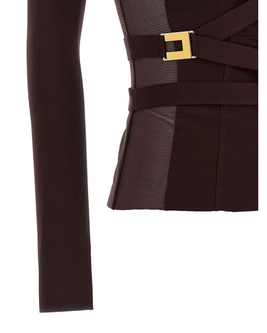 Elisabetta Franchi Brown Tulle-Insert Bustier Top