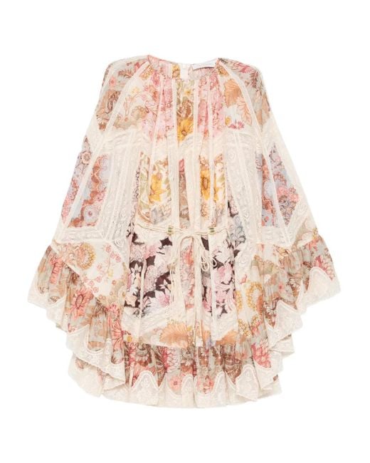 Zimmermann Natural Daylight Lace-Detail Floral-Print Mini Dress