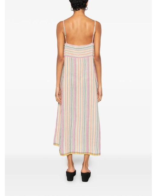 Injiri White Vertical-Stripe Sleeveless Midi Dress