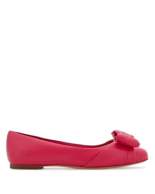 Ferragamo Red Vara Bow Flat Ballerina Shoes