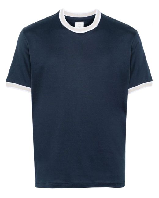 Eleventy Blue Striped-tipping Cotton T-shirt for men