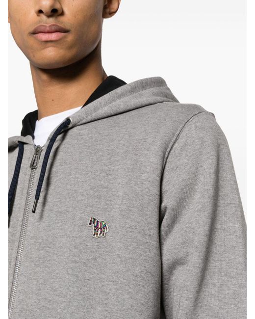 PS by Paul Smith Gray Zebra Logo Cotton Zip-up Hoodie for men
