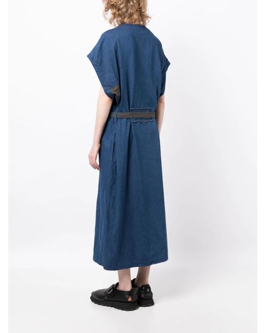 Y's Yohji Yamamoto Blue Belted-Waist Twill Denim Dress