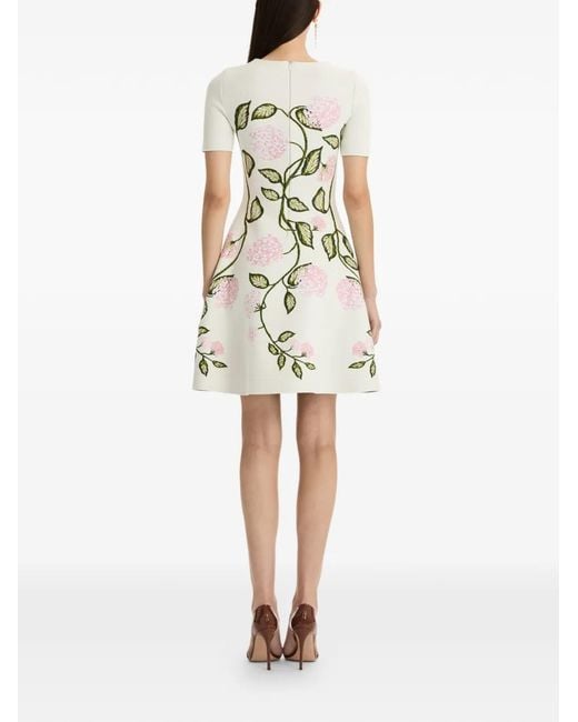 Oscar de la Renta White Porcelain Flower Jacquard Maxi Dress