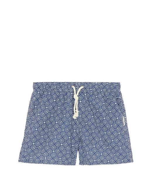 GASSA D'AMANTE Blue Geometric-Print Drawstring Swim Shorts for men