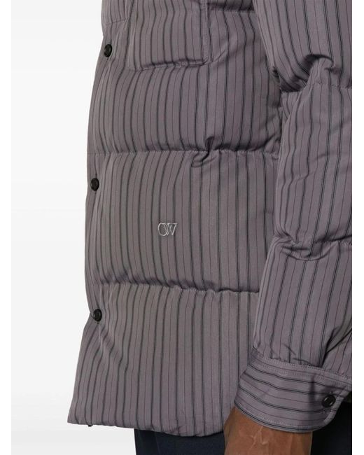 Off-White c/o Virgil Abloh Gray Logo-Embroidered Striped Puffer Jacket for men