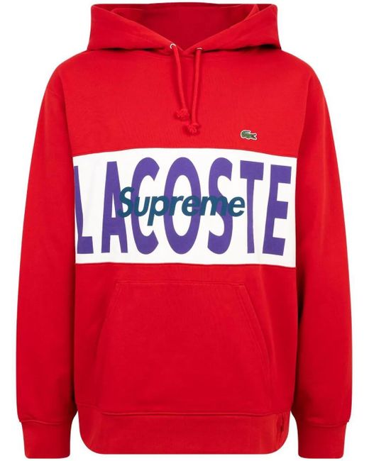 Sudadera con capucha y panel del logo de x Lacoste Supreme de hombre de color Red