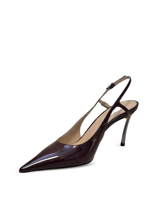 Casadei Brown Samurai Julia Patent-Finish Slingback Pumps