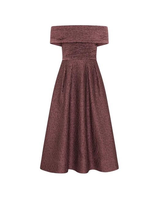 Rebecca Vallance Purple Adalin Off-Shoulder Midi Dress