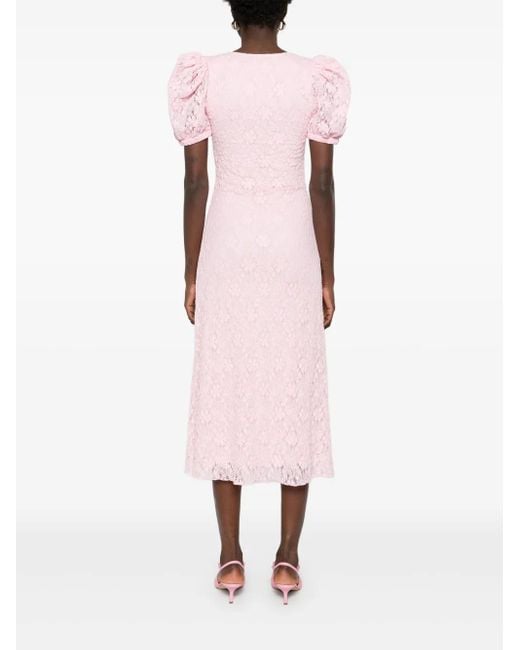 ROTATE BIRGER CHRISTENSEN Pink Lace Puff-Sleeve Midi Dress