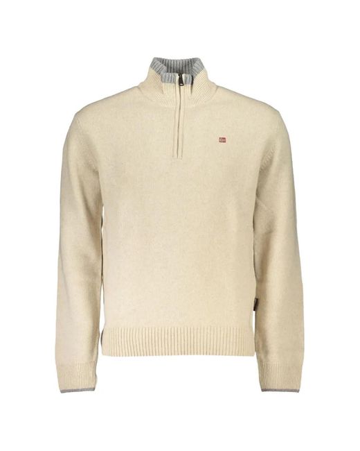 Napapijri Natural Quarter-Zip Wool Sweater for men