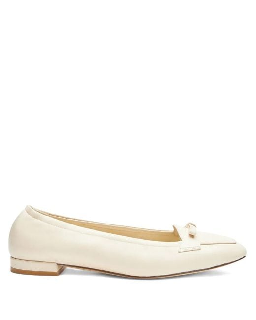 Stuart Weitzman Natural Bow-Detail Leather Loafers