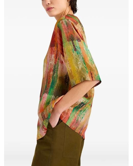 Momoní Orange Organ Printed Habutai Blouse