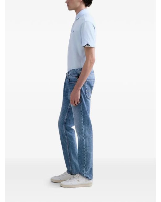 Replay Blue Faded-Effect Logo-Patch Jeans for men