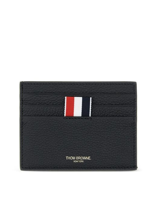 Thom Browne Black Pebble-Grain Striped-Tab Card Holder for men