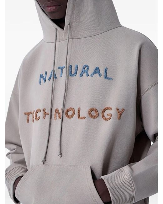 STORY mfg. Gray Hooded Text-Motif Sweater for men
