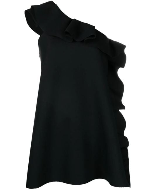 MSGM Black Ruffle-Trim Asymmetric Minidress