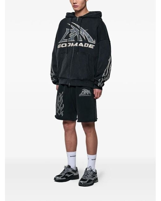 GODMADE Black Logo-Print Zip-Up Hoodie for men