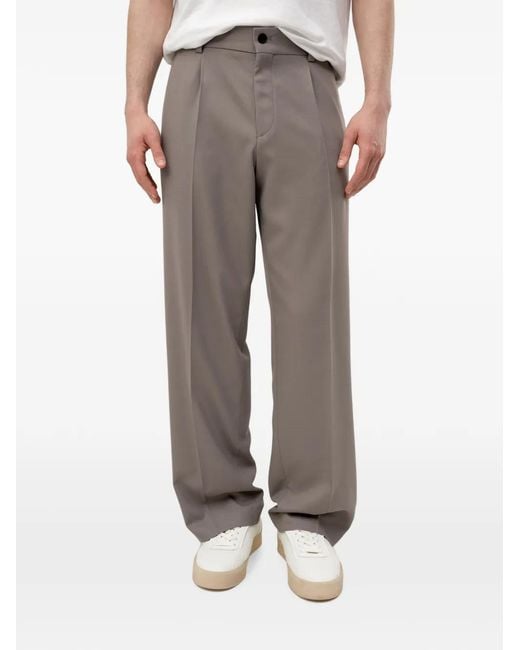 HUGO Gray Pleated-Detail Straight-Leg Trousers for men