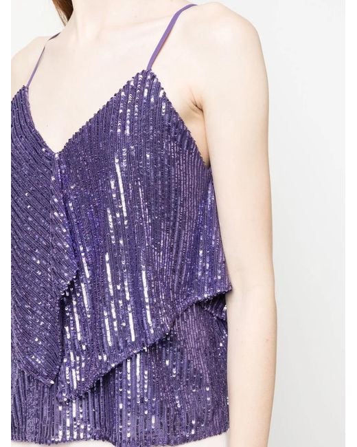 Pinko Blue Tosato Sequin-Embellished Ruffled Top
