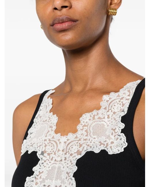 Sandro Black Ribbed Vest Top With Lace