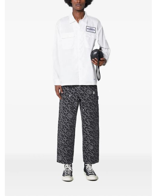 A Bathing Ape Gray Logo-Pattern Carpenter Jeans for men