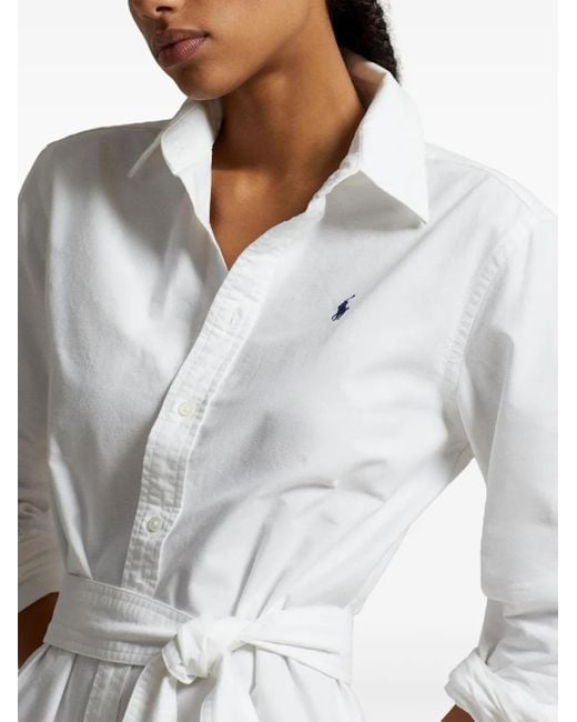 Polo Ralph Lauren Logo Borduurwerk Chemisier Jurk in het White
