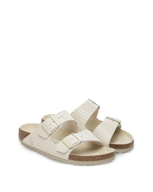 Birkenstock White Arizona Rivet Woven Slides