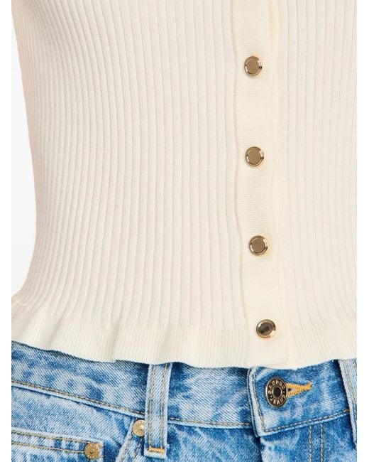 Sandro White Ruffle-Trim Ribbed-Knit Cardigan