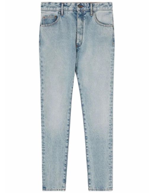 Palm Angels Blue Logo-Print Faded Jeans for men