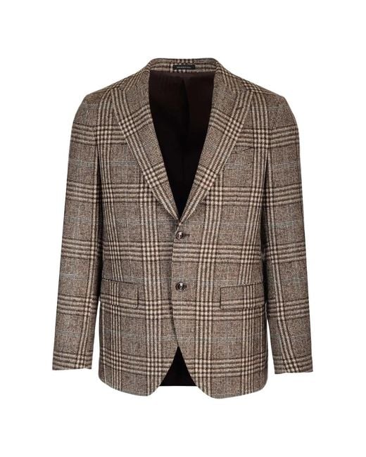 Al Duca D'aosta Brown Prince Of Wales Check Single-Breasted Jacket for men